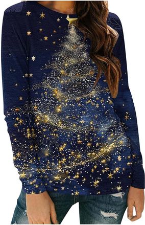 Generic Christmas Jumper 2025 Loose Fit Crewneck Long Sleeve Tops Women Going Out Christmas T Shirts Funny Graphic Tees Xmas Trees Tunic Shirts 2025 Fashion X