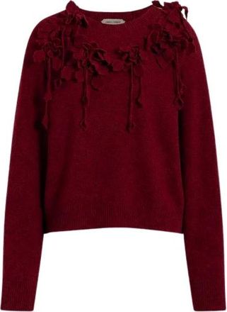 Alberta Ferretti Truien & Vesten, Dames, Rood, L, Wol, Merino wollen trui met bloemenborduursel