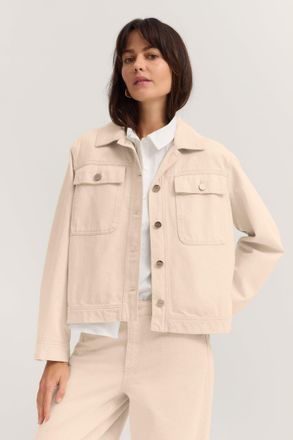 Bugatti Jeansjacke BUGATTI Loose Fit, Damen, Gr. 34, 50, beige, 100% Baumwolle, unifarben, loose fit, Jacken Jeansjacke, aus Baumwolle mit Hemdkragen