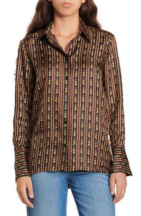 Sandro Chiquita Floral Stripe Silk Button-Up Shirt in Eggplant at Nordstrom Rack, Size 1 (Fits Like 2-4 Us)