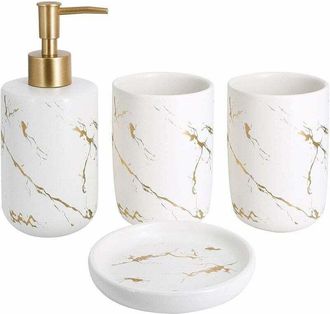 OEM Juego De 4 Accesorios De Ba&ntilde;o De Cer&aacute;mica Con Dispensador De Jab&oacute;n, Vasos Y Jabonera (blanco)