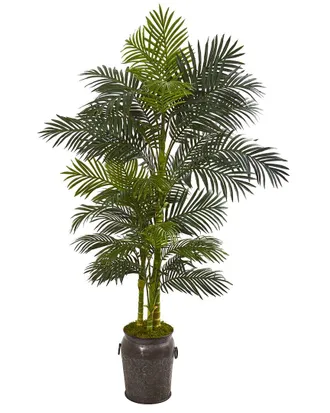 Nearly Natural 7Ft Golden Cane Artificial Palm Tree In Decorative Planter