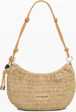Desigual Borsa ovale media in rafia beige con ciondoli-Neutro