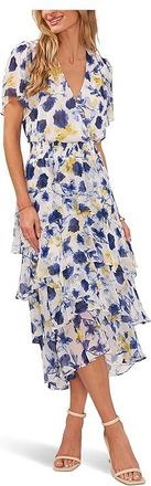 Vince Camuto Four Teir Layered Dress With V-neck Womens Dress Ultra White : XS, Polyester