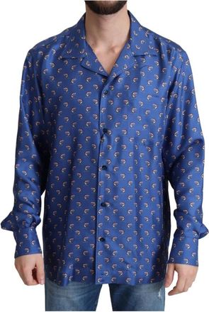 Dolce & Gabbana Strand Print Zijden Casual Overhemd - Heren - Casual Overhemden - Blauw - L - Overhemden