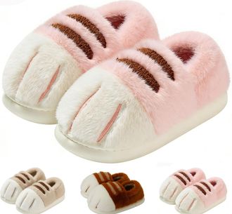 Generic Cat Paw Slippers Kids, Cute Kitten Pattern Plush Slippers, Winter Cute Cozy Fuzzy EVA Indoor Outdoor House Shoes (Pink, UK, Little Kid, 12, Numeric Ra