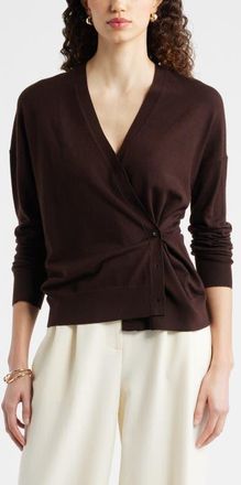 Nordstrom Asymmetrical Wool Blend Cardigan in Brown Coffee at Nordstrom, Size Xx-Large