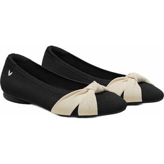 Vivaia Almond-Toe Knotted Flats in Black Cream Ivory at Nordstrom, Size 7.5