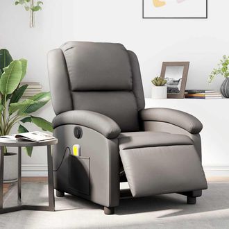 vidaXL Vidaxl - Sill&oacute;n Reclinable De Masaje El&eacute;ctrico Cuero Aut&eacute;ntico Gris