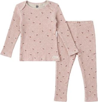Fragile Girl Allover Cherry Print Two Piece Long Sleeve Top and Matching Pants Set in Pink at Nordstrom, Size 18M