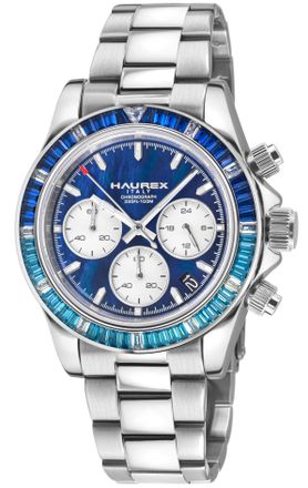 Haurex Mens Arcobaleno 316L Stainless Steel Case, Blue/torq Bezel, Blue Dial, Bracelet Watch - Silver - One Size