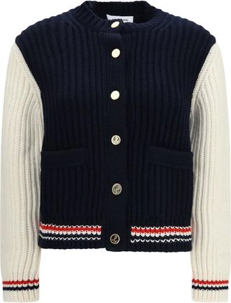 Thom Browne Tweekleurig kasjmier vest - Dames - Truien - Blauw - Maat: L Kasjmier