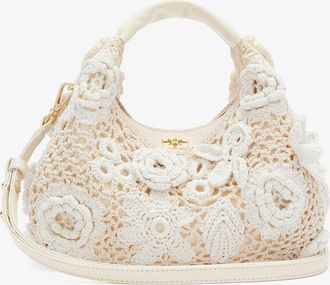 Ganni White Mini Hobo Bag in Crochet