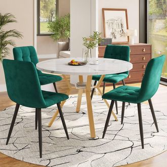 Merax Marble Effect Round Dining Table Set With 4 Chairs in Green