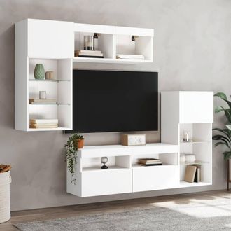 Berkfield Home Modern 5 Piece TV Wall Units with LED White Engineered Wood