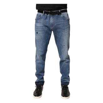 Dolce & Gabbana Slim-fit Jeans, male, Blue, Size: 4XL Tattered Skinny Cotton Denim Jeans