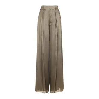 Ralph Lauren Greer Lam&eacute; Pleated Trousers - female - Ralph Lauren - Wide Trousers - Brown - XS - Trousers