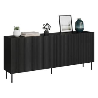 Dmora Aparador Corana, Aparador De Sal&oacute;n Con Cuatro Puertas Batientes, Elevado, 200 X 42 X 82 Cm, Negro