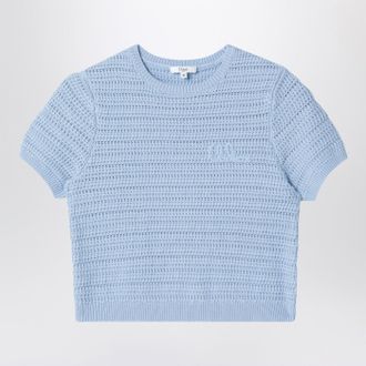 Chlo&eacute; Light blue openwork sweater with logo embroidery
