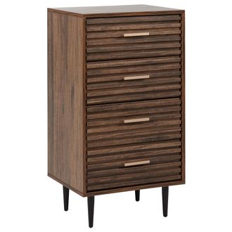 Beliani C&oacute;moda Moderna 4 Cajones Almacenaje Estructura De Mdf Patas De Hierro Madera Oscura Keith