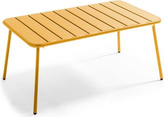 Oviala Mesa de jard&iacute;n de acero amarillo 90 x 50 cm