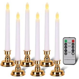 OEM Velas Con Portavelas Dorados, Velas C&oacute;nicas Sin Llama Con Mando A Distancia Y Temporizador, Velas Navide&ntilde;as Led Blancas, Juego De 6 -crezuo