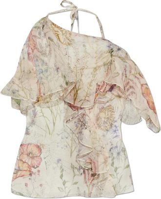 Alexander McQueen Meadow Floral Print Silk Top - Dames - Blouses - Beige - M - Overhemden