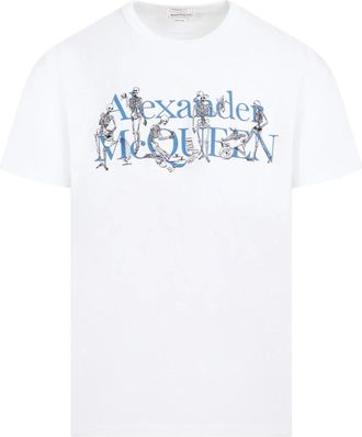 Alexander McQueen Skeleton Logo White T-Shirt - Heren - T-shirts - Wit - S - Katoen - Tops