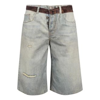 Haikure Denim Shorts, female, Gray, Size: W27 Printed bermuda shorts with frayed hem