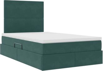 vidaXL Bed with LED Strip Lights Dark Green 120 x 200 cm Velvet vidaXL