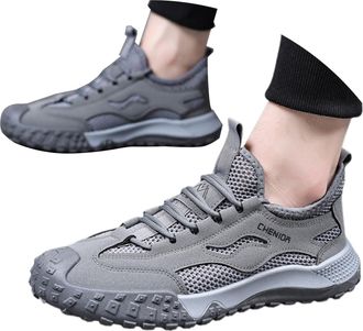 Generic Mens Gym Trainers - Mens Lightweight Breathable Mesh Sneakers for Outdoor Casual Walking Gym Running and Travel Slip On Shoes Grey
