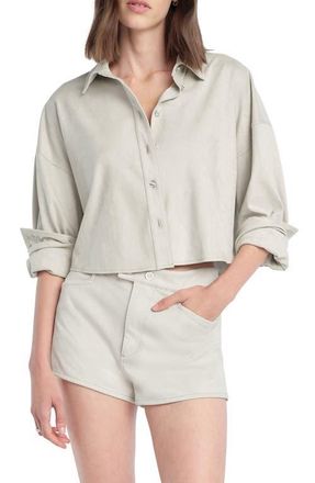 Favorite Daughter The Ex-Boyfriend Faux Suede Crop Button-Up Shirt in Bone at Nordstrom, Size X-Small