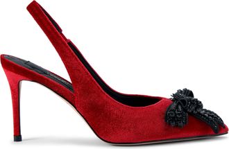 Kurt Geiger Womens Velvet Belgravia Bow High Sling Heels - Red - Size UK 3