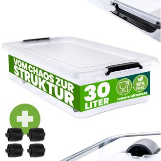 Deuba Caja Almacenamiento Pl&aacute;stico Transparente Resistente Capacidad 30 &Oacute; 60 Litros Organizador Con Tapa 4 Ruedas Libre De Bpa Contenedor Apilable 6x 30l (d
