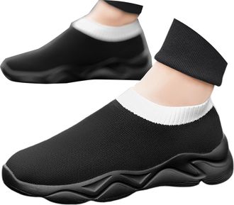 Generic Sneakers for Men - Mens Fashion Knit Slip On Platform Sneakers Breathable Mesh Upper Lightweight Athletic Walking Casual Shoes Black