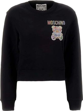 Moschino Hoodies & sweatvesten, Dames, Zwart, M, Katoen, Cropped Sweatshirt