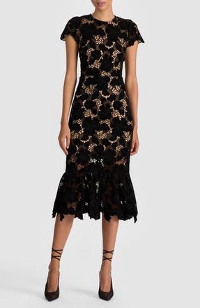 Alice & Olivia Clover Open Back Lace Overlay Midi Dress in Black at Nordstrom Rack, Size 2