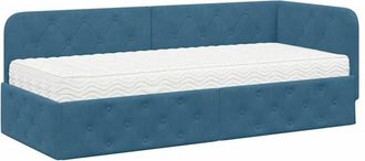 vidaXL Corner Bed Frame with Mattress Blue 80 x 200 cm Velvet vidaXL
