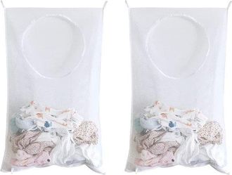 No Brand Cesto De Ropa Colgante - Bolsa Para La Ropa Sucia - Organizador Para Dormitorio Y Ba&ntilde;o - Blanco - Bolsa De Almacenamiento - Ahorra Espacio - Apto Para