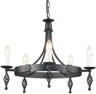 Loops 5 Bulb Chandelier Light Medieval Style Scroll Finials Black LED E14 60W