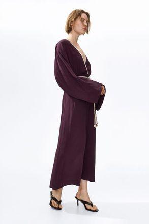 H&M Belted viscose dress in Dark Plum Purple at Nordstrom, Size Xx-Small