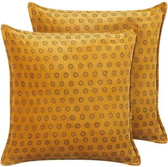 Beliani Set of 2 Decorative Cushions RAPIS Velvet 45 x 45 cm Yellow Geometric Pattern
