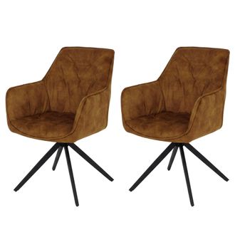 Hhg Set 2x Sedie Poltroncine Con Seduta Girevole Hhg-134 Riposizionamento Automatico Seduta Acciaio Velluto, Giallo Senape