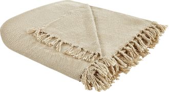 Beliani Beliani - Manta Moderna Tejida A Mano Con Flecos Sof&aacute; Cama 150 X 200 Cm Beige Chaohani