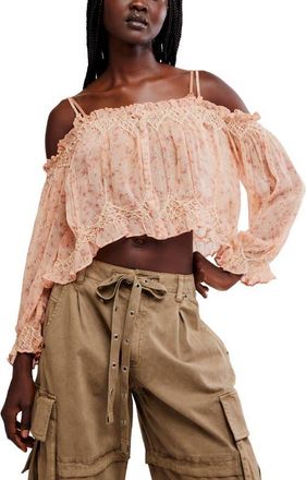 Free People Marlow Cold Shoulder Button-Up Top in Pink Combo at Nordstrom, Size X-Small