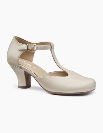 Hotter Womens Tempo Womens Wide Fit Court Shoes - Soft Beige Leather - Size: 7.5