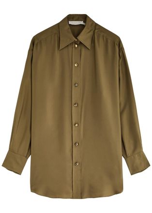 Zimmermann Crush Silk-twill Shirt - Olive - 1 (UK 10 / S)