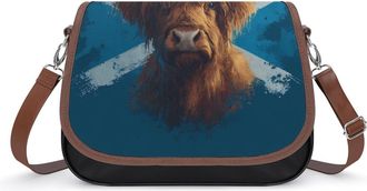 Generic Scottish Flag Highland Cow Womens Crossbody Bag Fashion Shoulder Handbags Message Tote Bag with Adjustable Strap