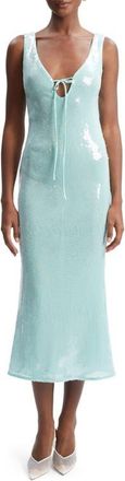 Bardot Isha Sequin Keyhole Cocktail Midi Dress in Aqua at Nordstrom, Size 12