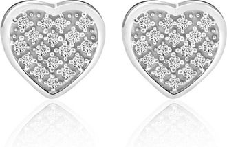Pompeii3 Pave Diamond Heart Studs Screw Back Earrings in White or Yellow Gold 10k